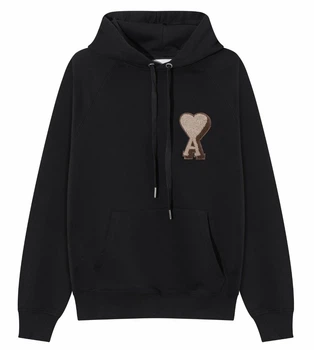 Мужское худи AMI Paris Black Ami De Coeur Hoodie черное размер М (AP05001.1M)