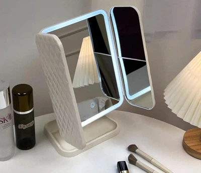 Косметичне потрійне дзеркало з LED-підсвіткою й USB/ Сенсорне дзеркало для макіяжу Білий