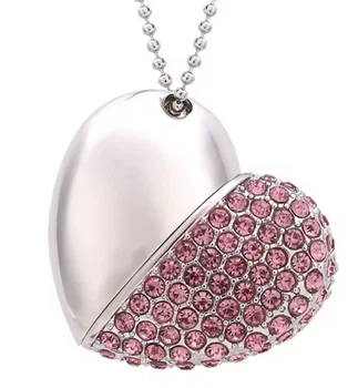 Фигурная флешка 64GB Кулончик Heart 2.0 (длина цепочки 10см) Pink