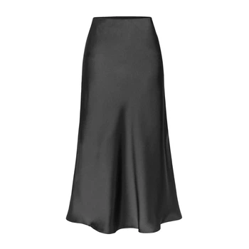 Атласная юбка миди с высокой талией SkirtSoll, черная, размер M