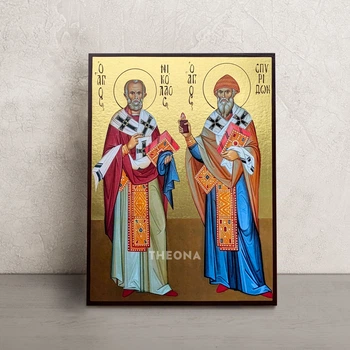 Икона Святителей Николая И Спиридона 14 × 19 см