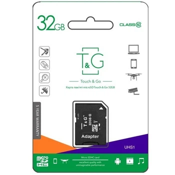 Карта памяти TG MicroSDHC 32GB Class 10 UHS-1 с адаптером SD для смартфонов, камер, планшетов