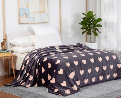 Плед из микрофибры Велсофт Сердечки темно-серый 220х240см