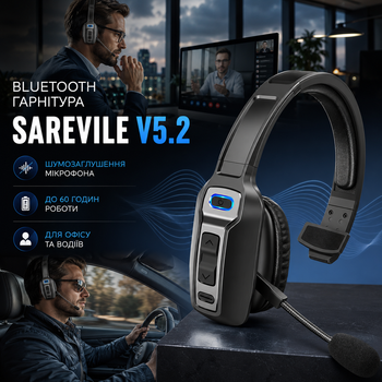 Bluetooth гарнітура Sarevile V5.2 з шумозаглушенням мікрофона, 60 годин роботи, бездротова гарнітура для дзвінків, офісу та водіїв