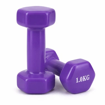 Гантель металлическая с виниловым покрытием 1 кг 2 шт Feel Fit фиолетовая
