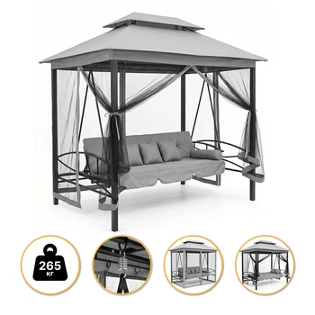 Большие качели с подушками и москитной сеткой до 300 кг. LEOBRO Elit Grey (LB-1098)