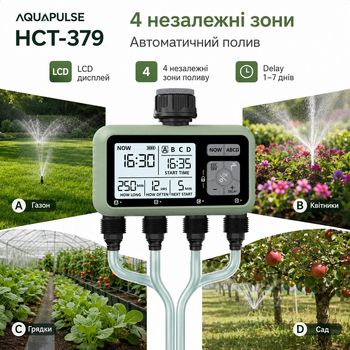 Программируемый 4-х зонный электронный таймер для полива HCT-379