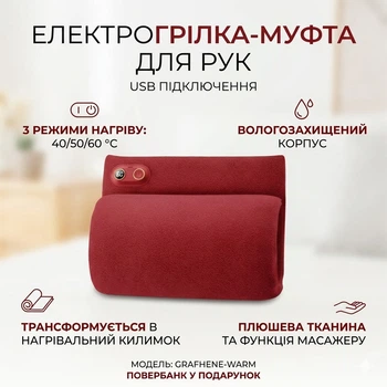 Електрична грілка муфта для рук USB з трьома режимами нагрівання до 60 градусів для зимових прогулянок