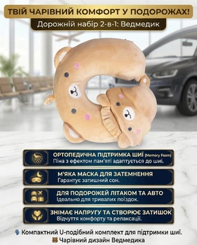 Дорожный набор подушка для шеи и маска для сна туристический комплект для путешествий самолетом авто U образная анатомическая подушка Memory Foam Мишка