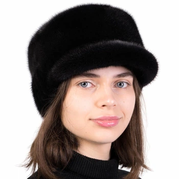 Кепка женская из меха цельной норки Меховой Стиль Норма 54/60 Черный (086/B)