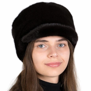 Кепка женская из меха цельной норки Меховой Стиль Норма 54/60 Темно-коричневый (086/C)