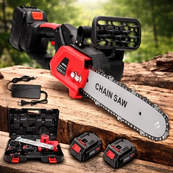 Акумуляторна пилка RED 12 дюймів 48V 2500 Вт 6Ah електропила для різання дерева з 2 акумуляторами та зарядним пристроєм