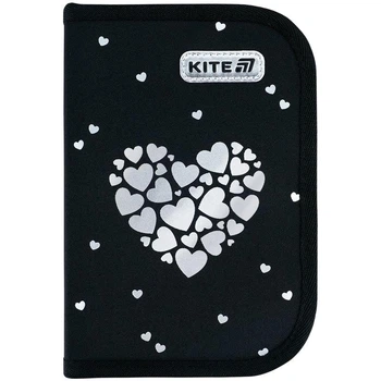 Пенал без наполнения Kite Black&Silver K26-622-5, 1 отделение, 2 отворота для девочки