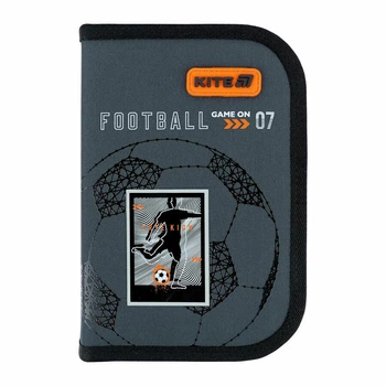 Пенал Kite Goal Football "Футбол" 20.5х14х4 см 1 отделение с 1 отворотом каркасный на молнии серый (K26-621-2)