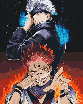 Картина по номерам Магическая битва Годжо Сатору и Сукуна Jujutsu Kaisen Gojo and Sukuna 40х50 см PN JK SGS