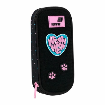 Пенал Kite Pretty Kitty "Meow-Meow" 21х8.5х4.5 см 1 отделение + органайзер прямоугольный на молнии черный с розовым (K26-662-1)
