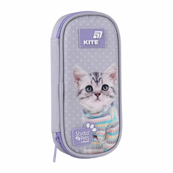 Пенал Kite Studio Pets "Кошенятко" 21х8.5х5 см 1 відділення + органайзер прямокутний на блискавці фіолетовий (SP26-662)