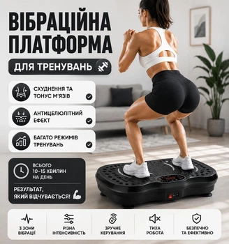 Віброплатформа для схуднення з еспандерами, 99 режимів, до 180 кг, пульт ДК