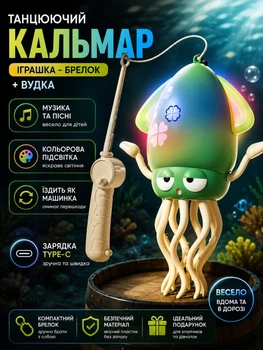 Игрушка интерактивная музыкальная танцующий кальмар AToys с подсветкой движением и объездом препятствий Зеленый