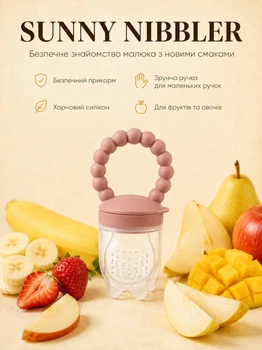 Силіконовий ніблер "Sunny Nibbler" для прикорму з м'якою силіконовую ручкою-прорізувачем для дітей від 6 місяців попелясто-рожевий (NS1002)