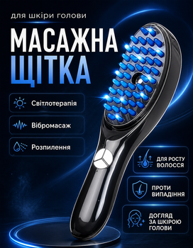 Массажер для головы электрический массажный гребешок с вибрацией, светотерапией и нанораспылением для стимуляции роста волос