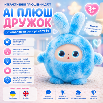 Интерактивная мягкая игрушка с функцией ИИ BB1882F-89 AI Plush Friend голубая умный плюшевый питомец с LED-глазами