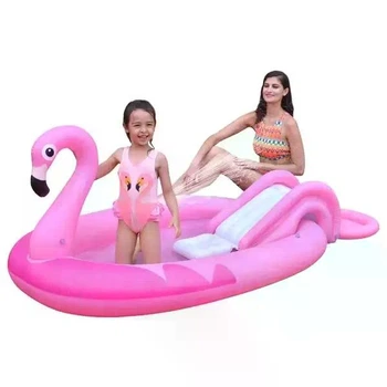 Надувной игровой центр Jilong 57172 Фламинго розовый овальный открытый из винила с бассейном и горкой 213х123х78 см (9-163-57172JL)