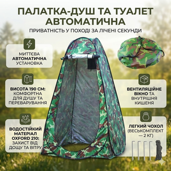 Автоматичний намет-душ 3в1 для кемпінгу, туалету та перевдягання, туристична кабіна з чохлом.