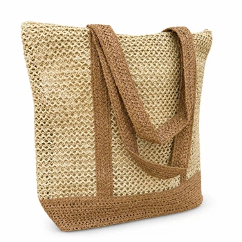 Летняя сумка-шоппер LUNA 2629 Beige Breeze для пляжа, плетёная, с подкладкой и застёжкой-молнией