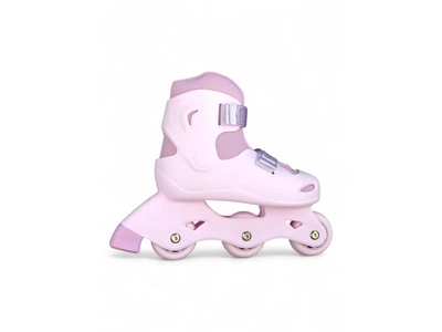 Ролики детские раздвижные Candy V-Run BW251D ABEC-7 с двойной фиксацией липучками и пяточным ремнем тормоза на двух ногах регулируемый размер легкие и комфортные лиловые