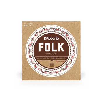 Струны для классической гитары DʼADDARIO EJ32 FOLK NYLON Ball End Silver Wound / Black Treble