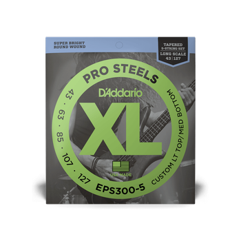 Струни для бас-гітари DʼADDARIO EPS300-5 XL Prosteels Bass Custom Light Top/Med Bottom (43-127)