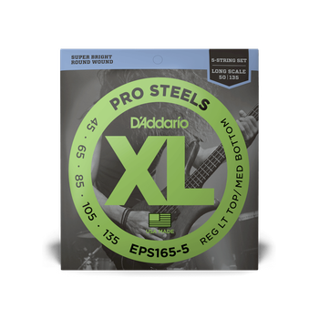 Струни для бас-гітари DʼADDARIO EPS165-5 XL ProSteels Bass Reg Light Top/Med Bottom 5-String (45-135)