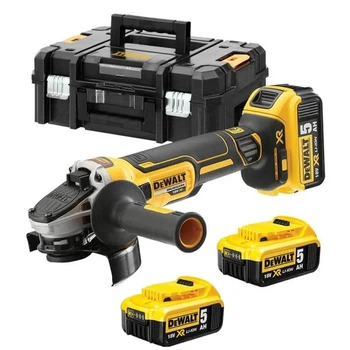 Шлифмашина угловая аккумуляторная DeWalt 18 В XR Li-Ion 125 мм с 3 АКБ 5 А·ч и кейсом DCG405P3