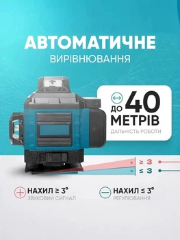 Лазерний рівень 4D VOLLYX 16-лінійний на 360° зелений промінь нівелір для будівництва та ремонту з 2 акумуляторами, пультом і кейсом