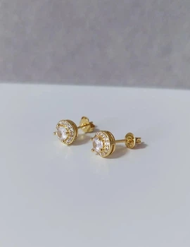 Серьги пусеты круглые с камнем DeKolie MK1331 золотистые