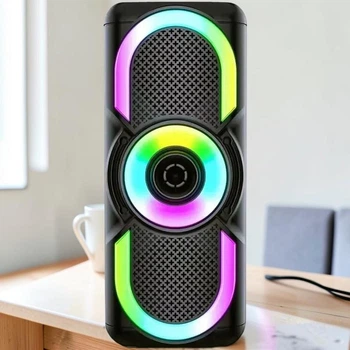 Колонка E портативная с Bluetooth 16 Вт с RGB подсветкой FM/USB/AUX черная (3OZ4)