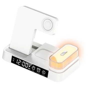Бездротова зарядка Magsafe - стенд + годинник та нічник - A37 4 in 1 Fast 30W для iPhone Apple Watch AirPods для айфона часів - Біла