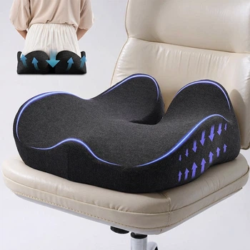 Ортопедическая подушка для сидения с отверстием от геморроя memory foam 46х43х12 см темный серый (1010)