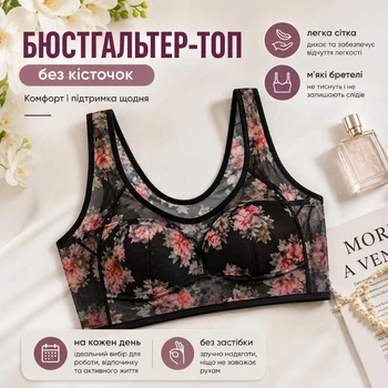 Легкий бюстгальтер-топ без косточек BloomLinge, черный, размер 2XL-3XL