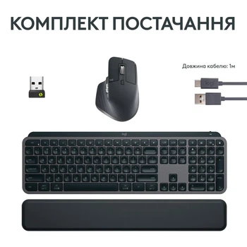 Комплект MX Keys S Combo (миша MX Master 3S, Клавіатура MX Keys S та підставка під руки MX Palm Rest) Graphite UA