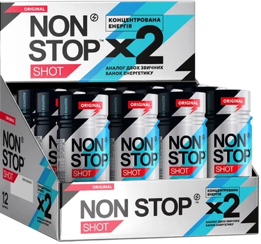 Упаковка шотів безалкогольного енергетичного напою Non Stop Shot  Original 60 мл х 12 шт (4820252125889_1)