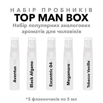 Набір пробників парфумів (аналоги) популярних чоловічих ароматів Creed Aventus, Nasomatto Black Afgano, Orto Parisi Megamare, Escentric Molecules Escentric 04, Tom Ford Tobacco Vanille (5 шт по 5 мл)