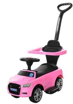 Детская машинка каталка толокар 2в1 Bambi Racer с родительской ручкой и музыкальным рулем розовая для девочки (M 3503A-8)