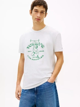 Футболка хлопковая длинная мужская Tommy Jeans DM22518-P08(Ice Grey Heather) 2XL Светло-серая с принтом (198928167858)