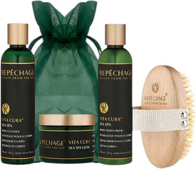 Набір доглядової косметики Repechage Vita Cura Sea Spa Щітка для тіла 1 шт + Скраб для тіла 177 мл + Лосьйон для тіла 240 мл + Гель для душу 240 мл (675765042185)