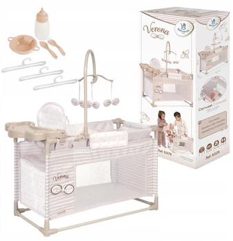 Ліжечко для ляльки DeCuevas Toys Verona 3в1 зі стільчиком і шафою Бежеве 53178 (8436623380809)