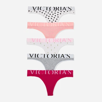 Набор трусиков танга женских хлопковых Victoria's Secret 914788046 M 5 шт Белый/Серый/Розовый (1159863929)