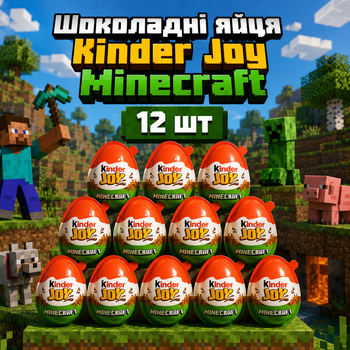 Шоколадные яйца Kinder Joy Minecraft 12 шт, 120 г Киндер джой майнкрафт молочный шоколад с игрушкой внутри, для детей