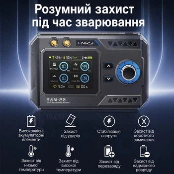 Портативный точечный сварочный аппарат FNIRSI SWM-20 1200A для аккумуляторов 18650, двойной импульс, TFT-дисплей, аккумулятор 5000 мАч, черный